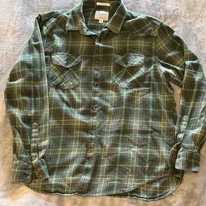 Mens Lucky Brand Olive Plaid Casual Shirt Size L